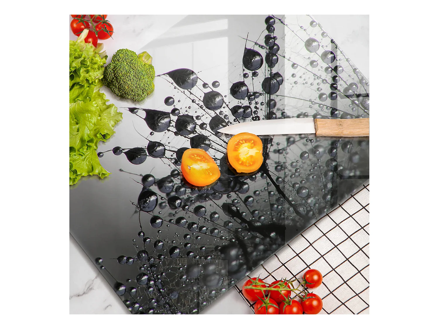 Planche de cuisine rectangulaire en verre, 52x40 cm Pissenlits et rosée