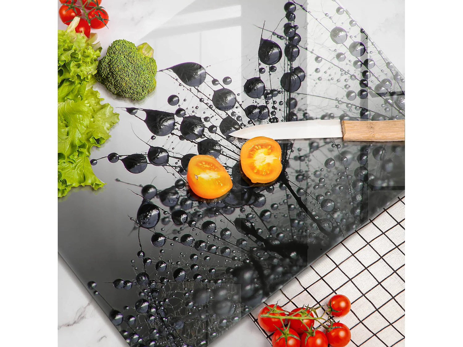 Planche de cuisine rectangulaire en verre, 52x40 cm Pissenlits et rosée