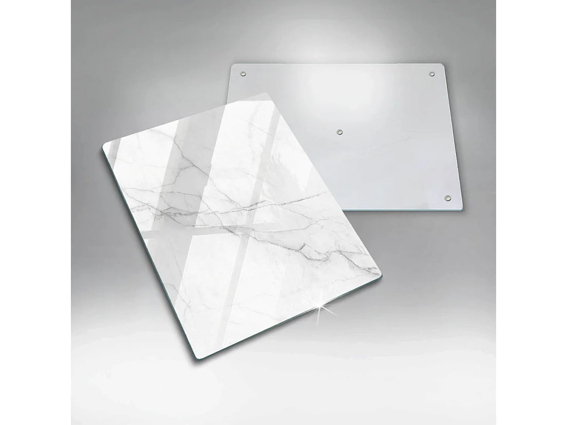 Rechteckiges Küchenbrett aus Glas, 40x52 cm Zarter weißer Marmor.