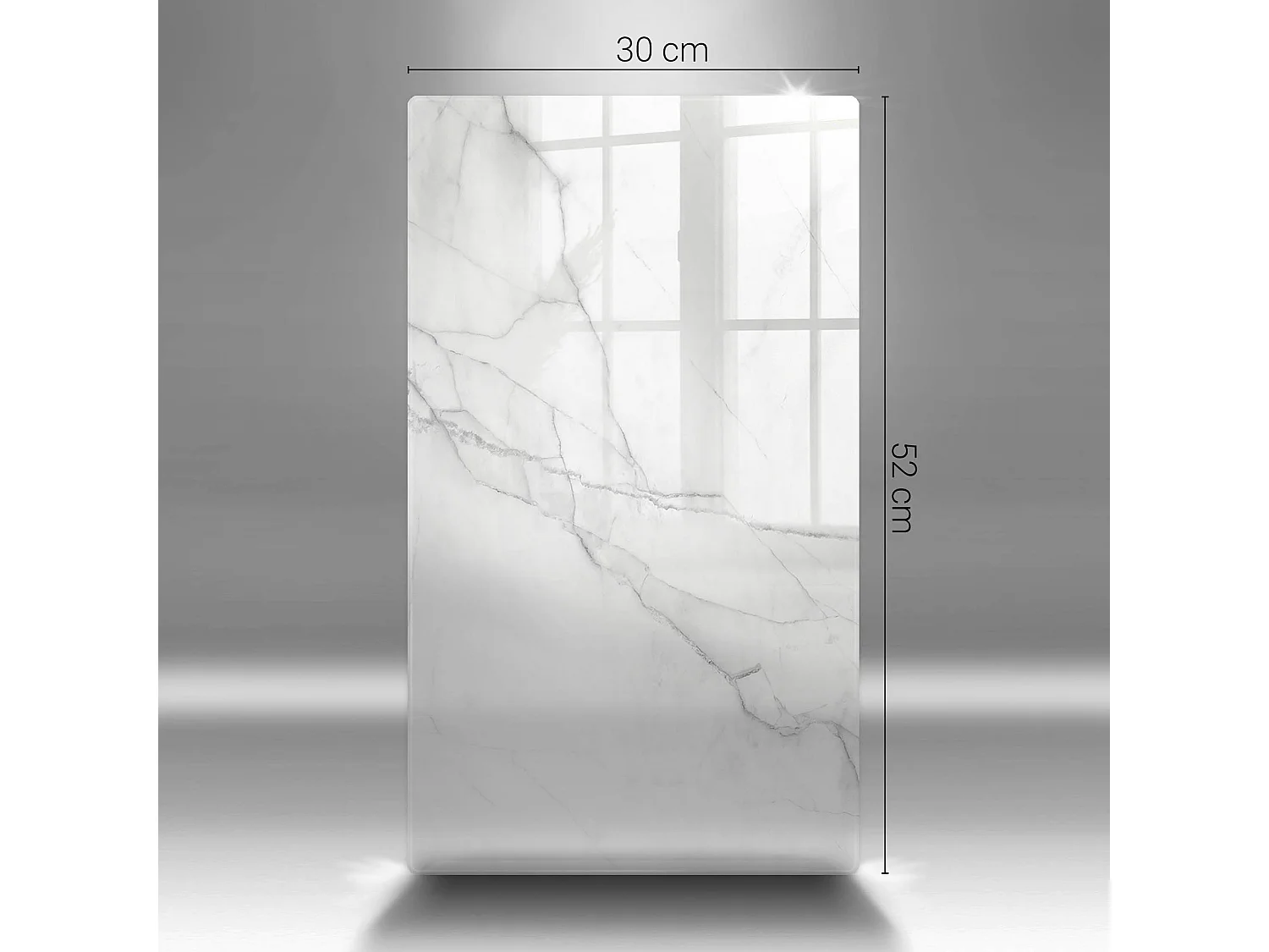 Rechteckiges Küchenbrett aus Glas, 40x52 cm Zarter weißer Marmor.