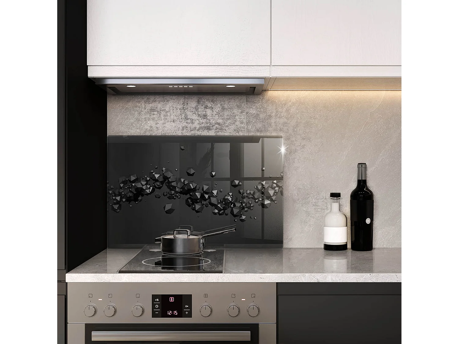 Rechteckiges Küchenbrett aus Glas, 80x52 cm, abstrakte 3D-Formen