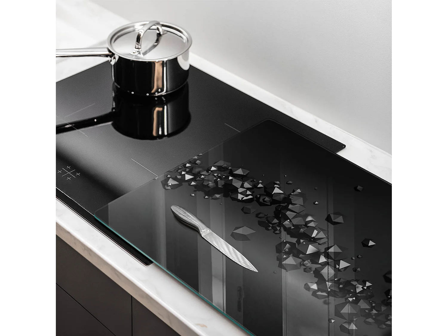 Rechteckiges Küchenbrett aus Glas, 80x52 cm, abstrakte 3D-Formen