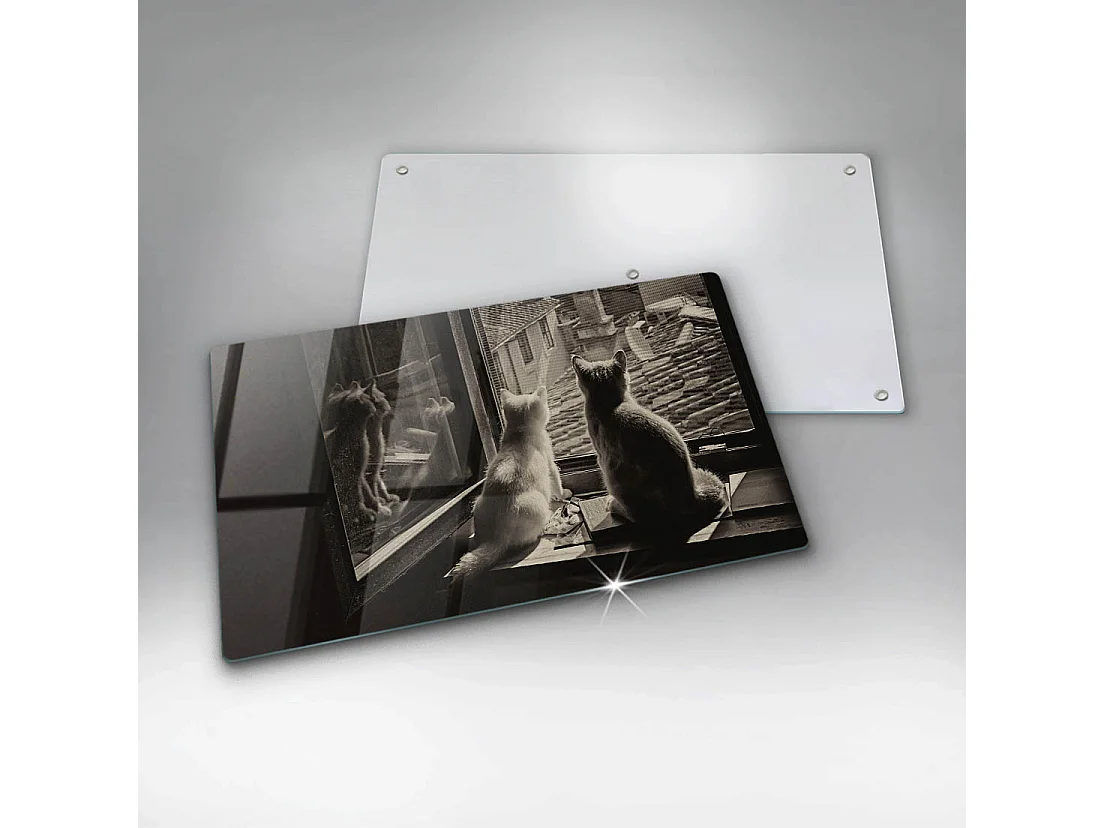 Planche de cuisine rectangulaire en verre, 52x30 cm Chats ville et fenêtre