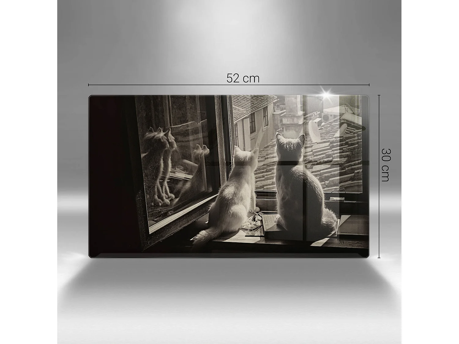 Planche de cuisine rectangulaire en verre, 52x30 cm Chats ville et fenêtre