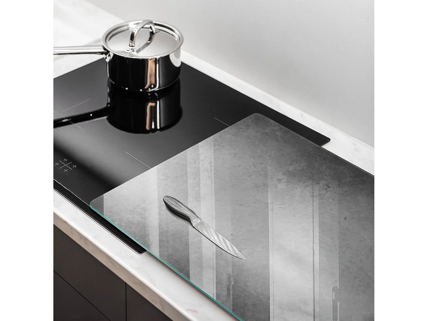 Planche de cuisine rectangulaire en verre, 80x52 cm, fond texture béton