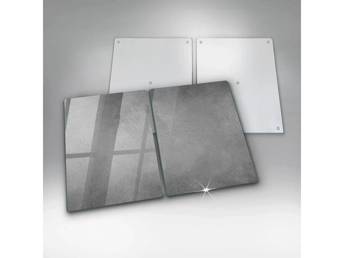 Rechteckiges Küchenbrett aus Glas, 2 Stück 40x52 cm Hintergrund mit Betonstruktur