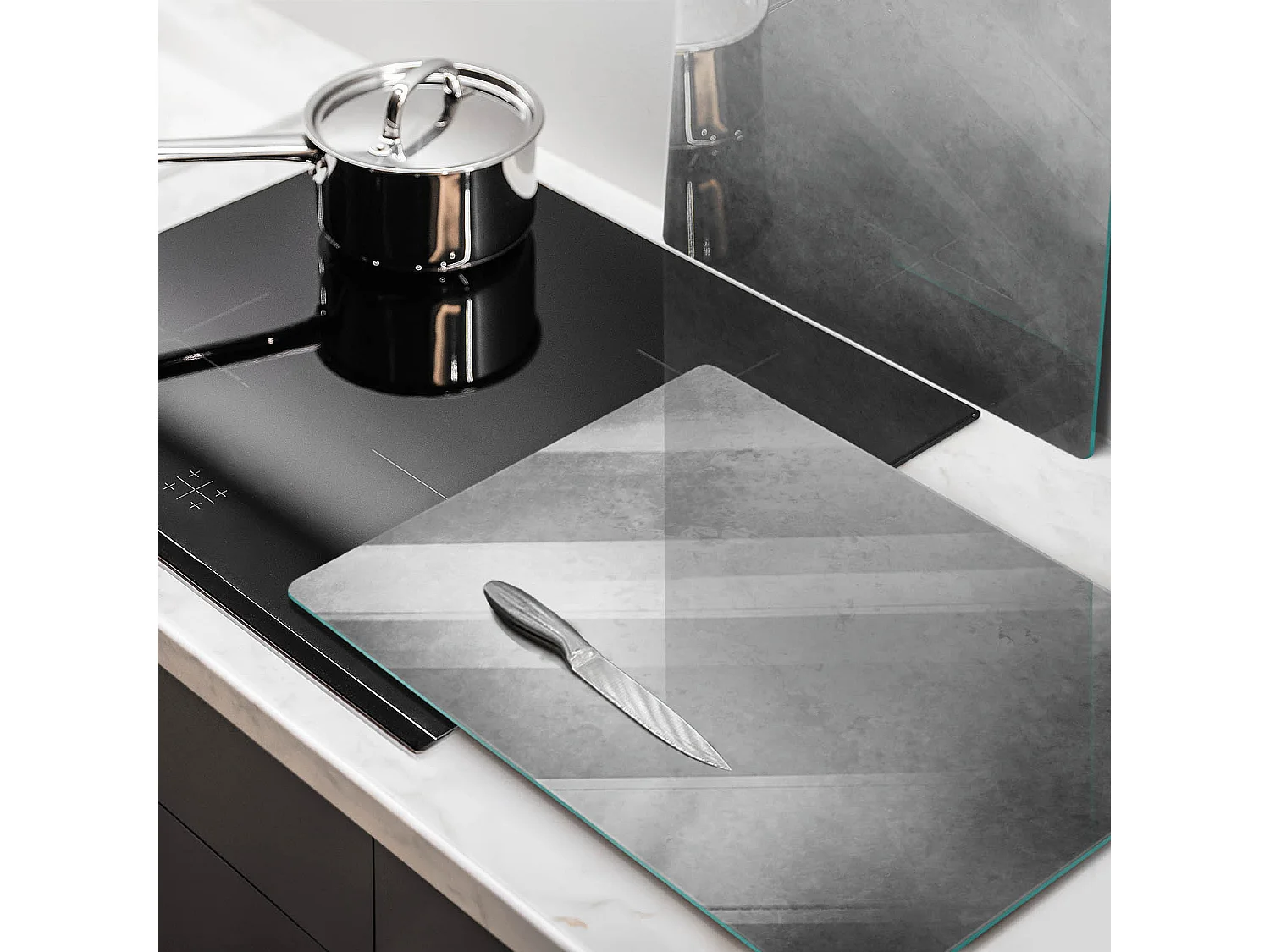 Rechteckiges Küchenbrett aus Glas, 2 Stück 40x52 cm Hintergrund mit Betonstruktur