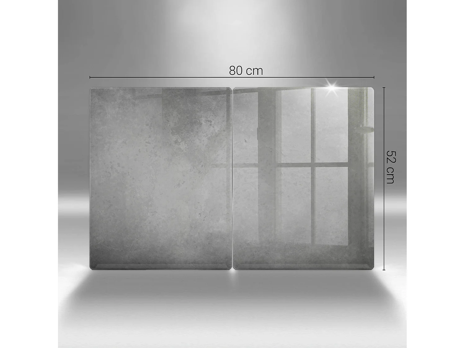 Rechteckiges Küchenbrett aus Glas, 2 Stück 40x52 cm Hintergrund mit Betonstruktur