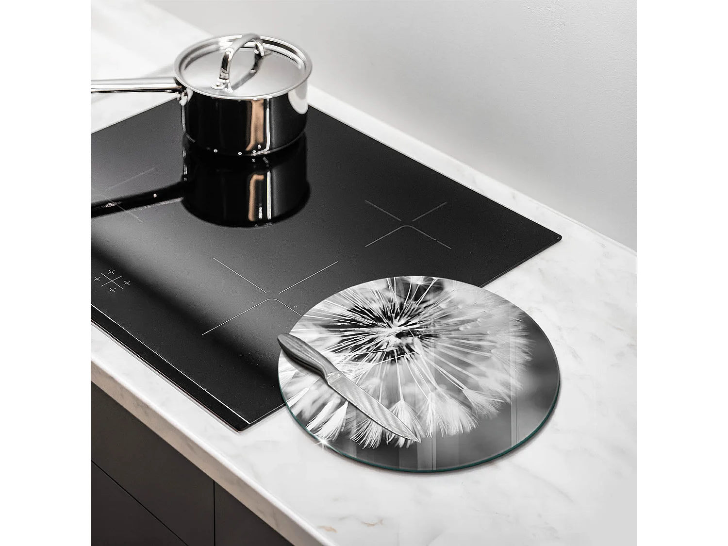 Rond glazen keukenplank, 30 cm Delicate Paardebloem