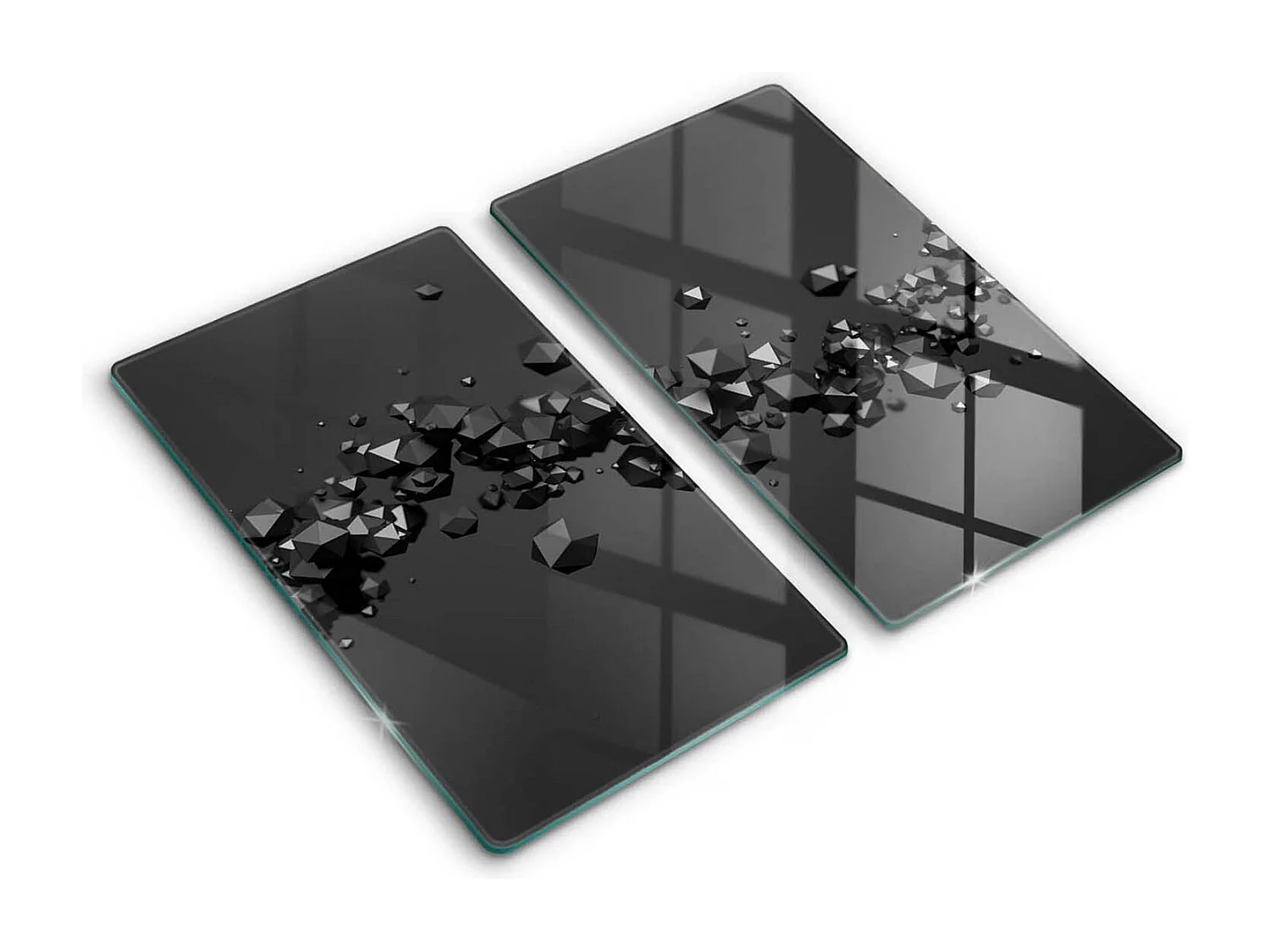 Rechthoekig glazen keukenbord, 2 stuks 30x52 cm abstracte 3D-vormen