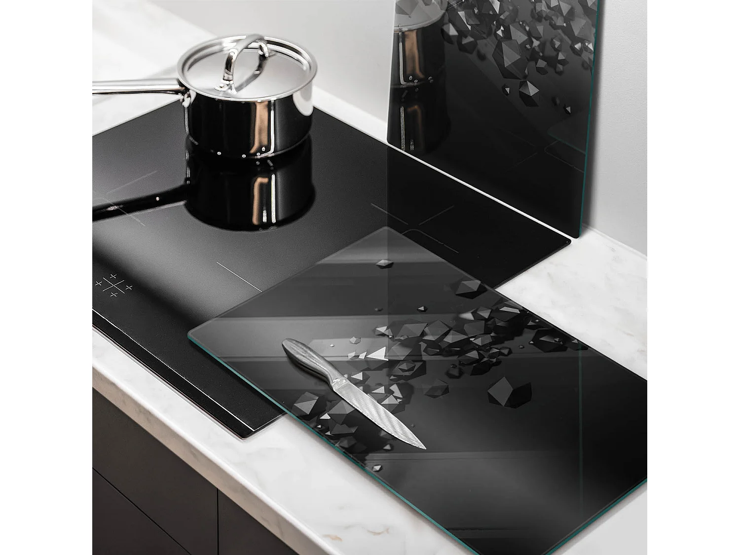 Rechthoekig glazen keukenbord, 2 stuks 30x52 cm abstracte 3D-vormen