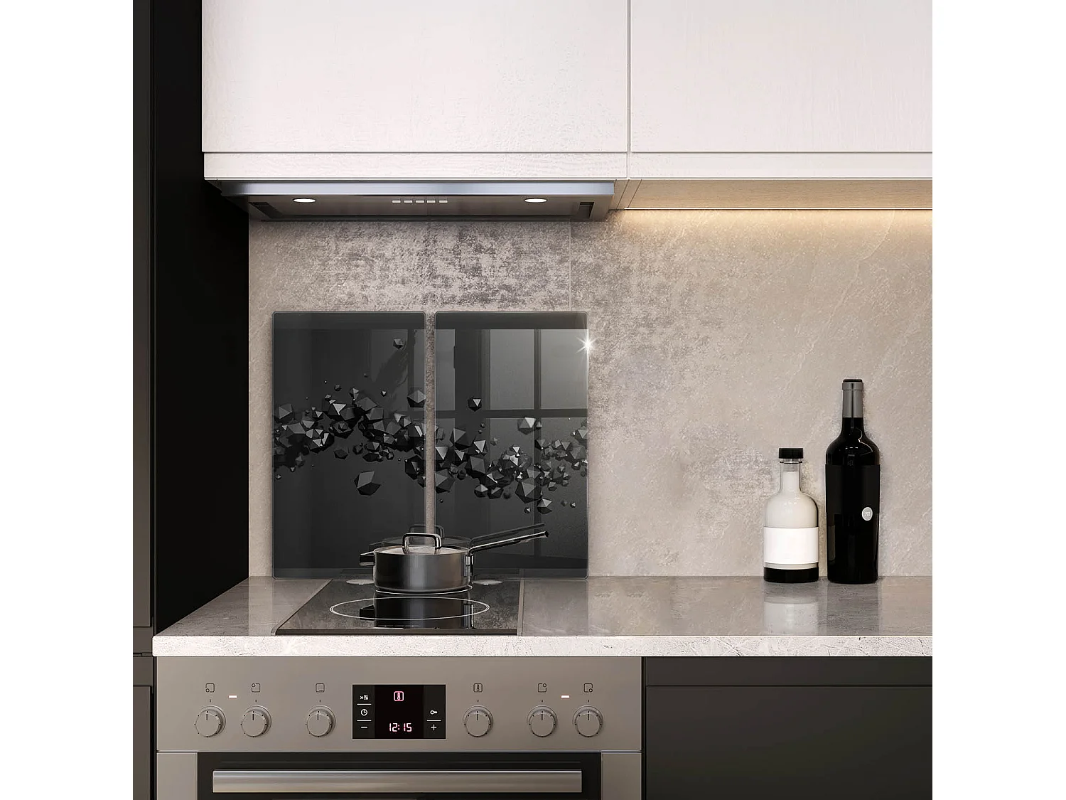 Rechthoekig glazen keukenbord, 2 stuks 30x52 cm abstracte 3D-vormen