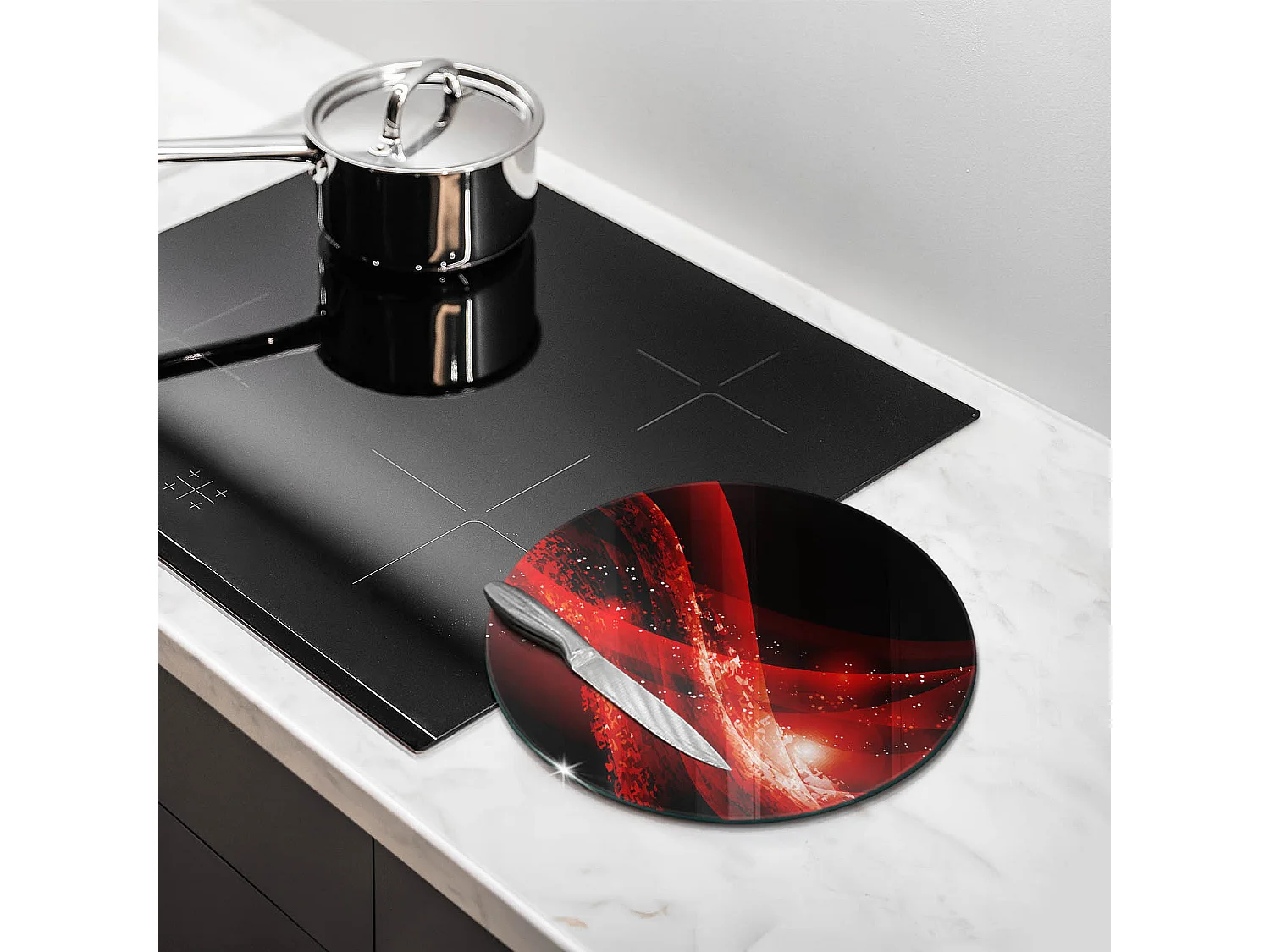 Rundes Küchenbrett aus Glas, 30 cm Moderne Abstraktion