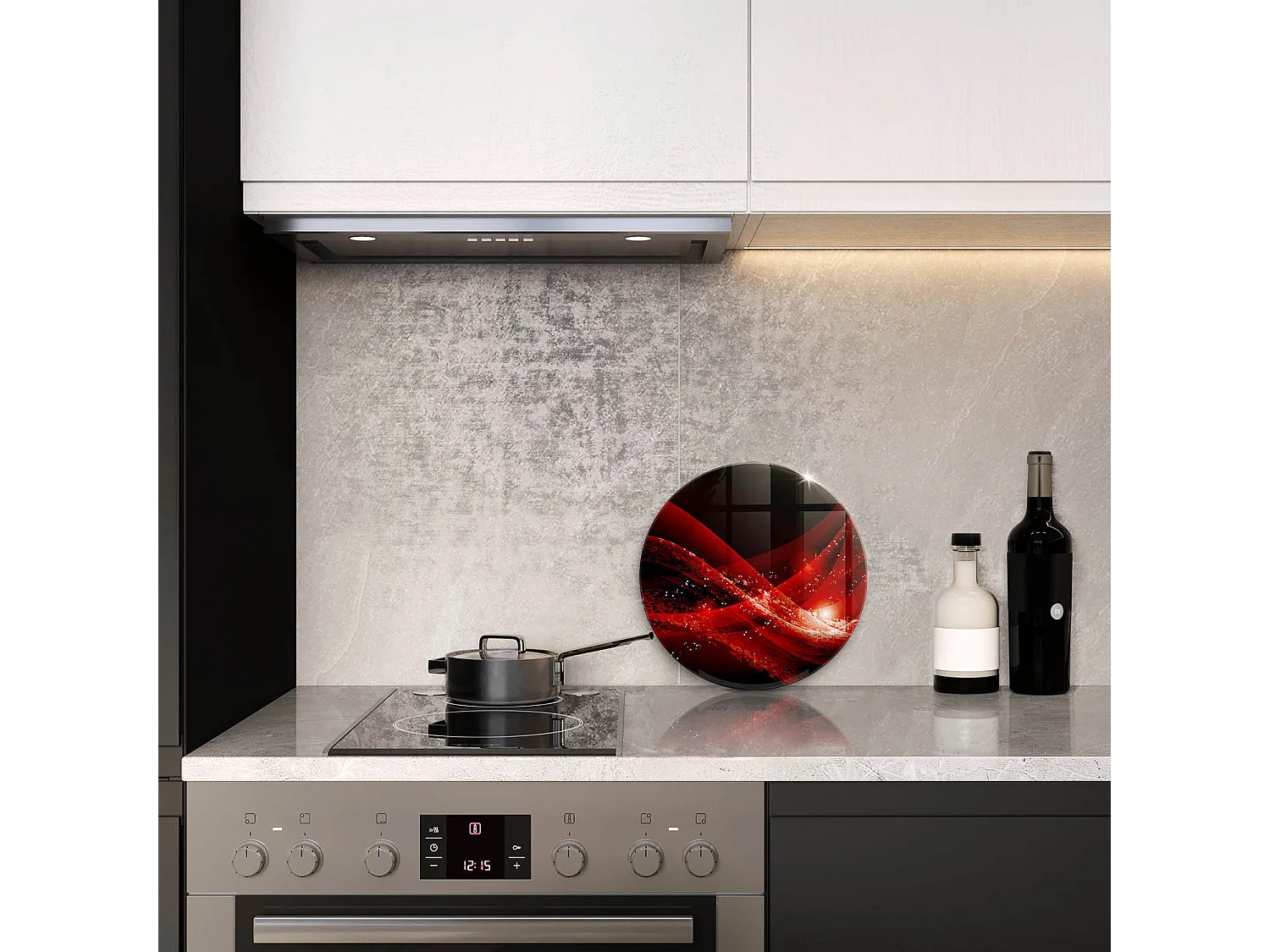 Rundes Küchenbrett aus Glas, 30 cm Moderne Abstraktion