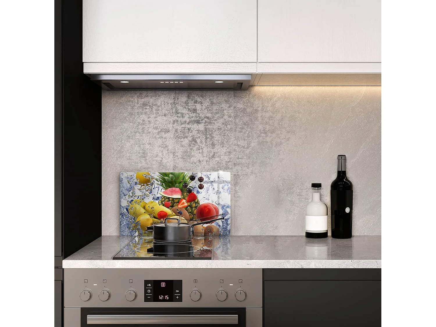 Rechteckiges Küchenbrett aus Glas, 52x30 cm Saftige Früchte und Wasser