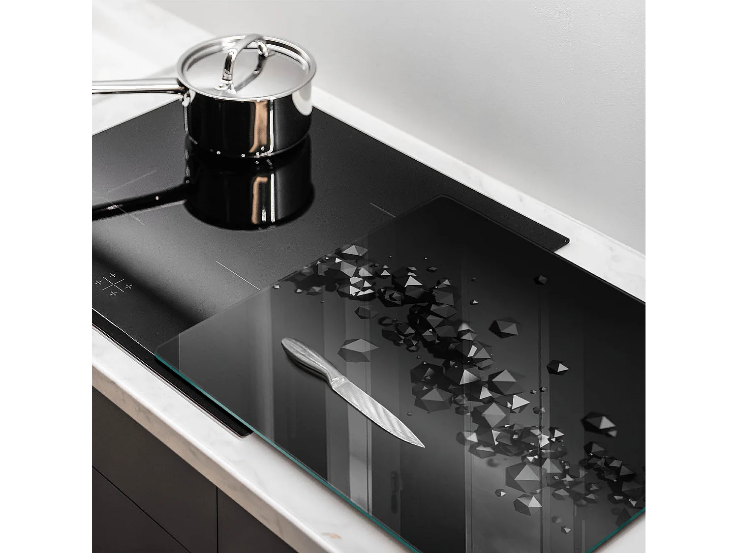 Planche de cuisine rectangulaire en verre, 60x52 cm formes 3D abstraites