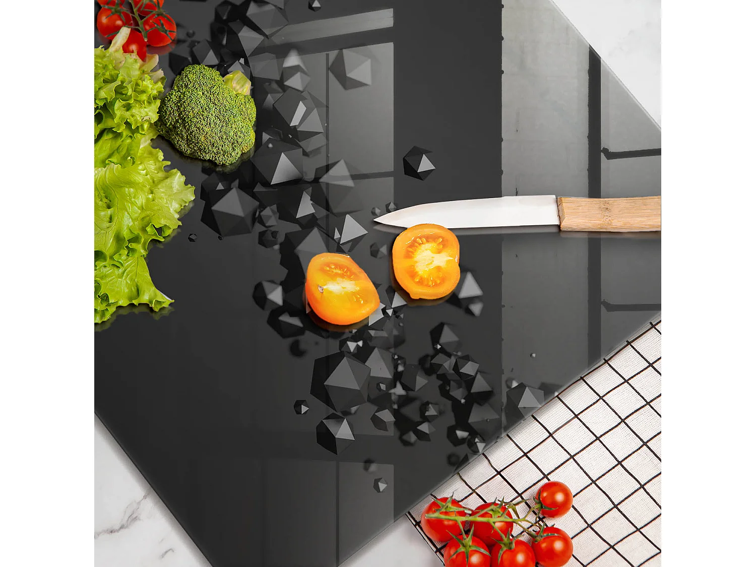 Planche de cuisine rectangulaire en verre, 60x52 cm formes 3D abstraites