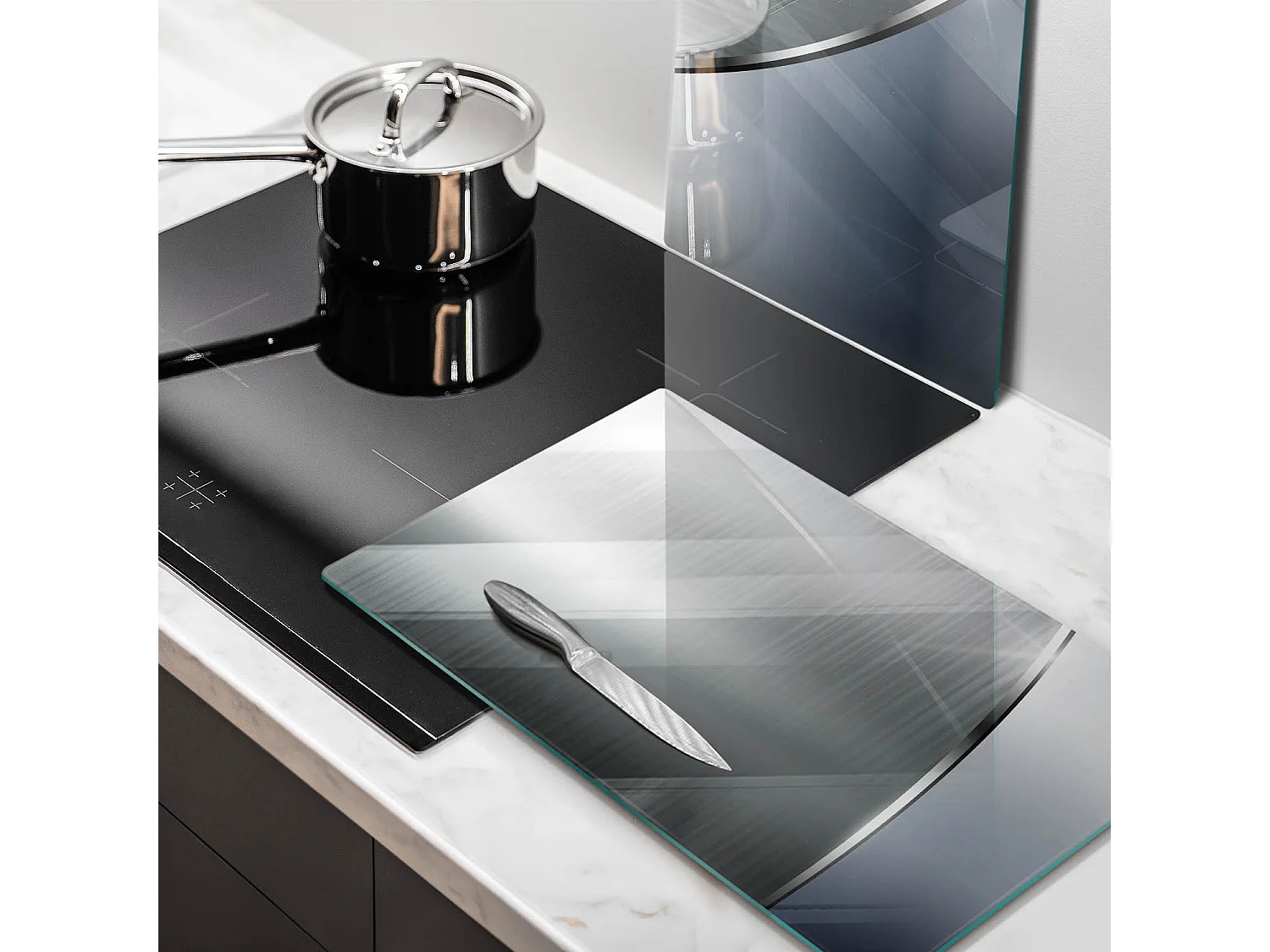 Rechthoekig glazen keukenbord, 2 stuks 30x52 cm Abstract metaalpatroon