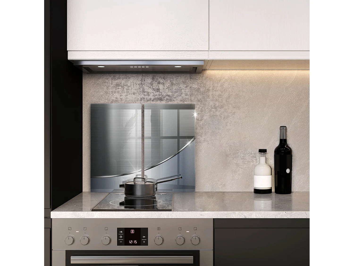 Rechthoekig glazen keukenbord, 2 stuks 30x52 cm Abstract metaalpatroon