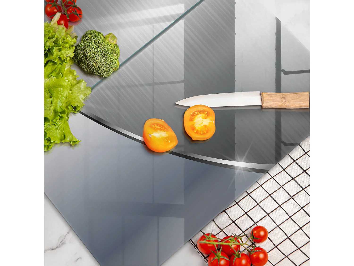 Rechthoekig glazen keukenbord, 2 stuks 30x52 cm Abstract metaalpatroon