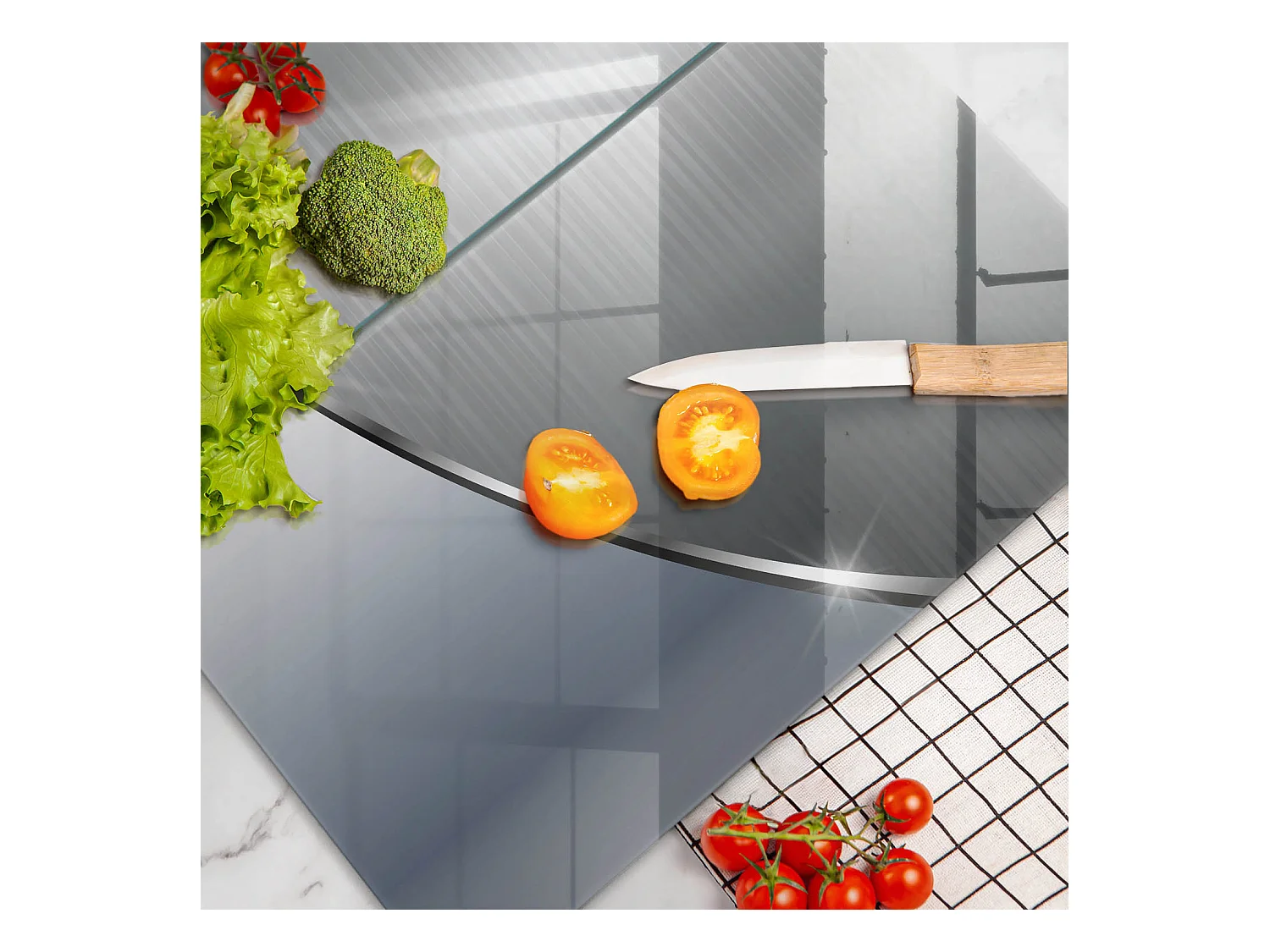 Planche de cuisine rectangulaire en verre, 2 pièces 30x52 cm Motif abstrait en métal