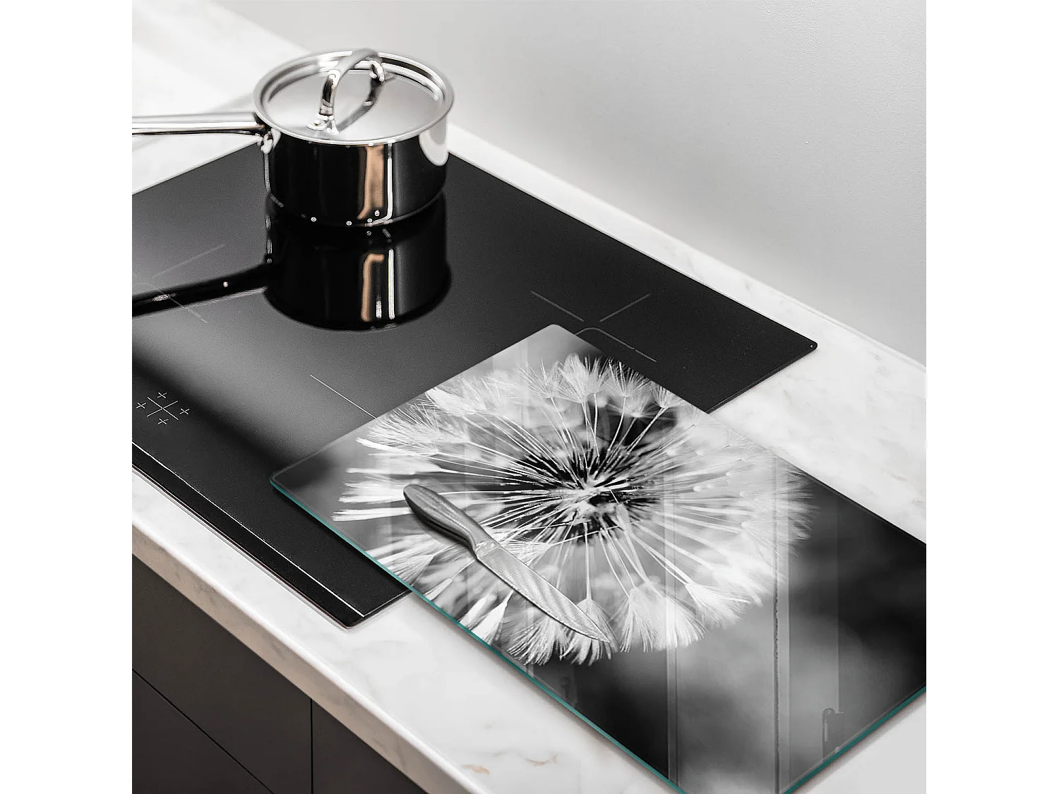 Planche de cuisine rectangulaire en verre, 52x30 cm Pissenlit délicat