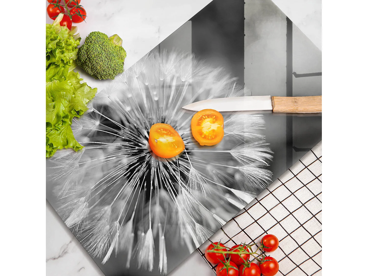 Planche de cuisine rectangulaire en verre, 52x30 cm Pissenlit délicat