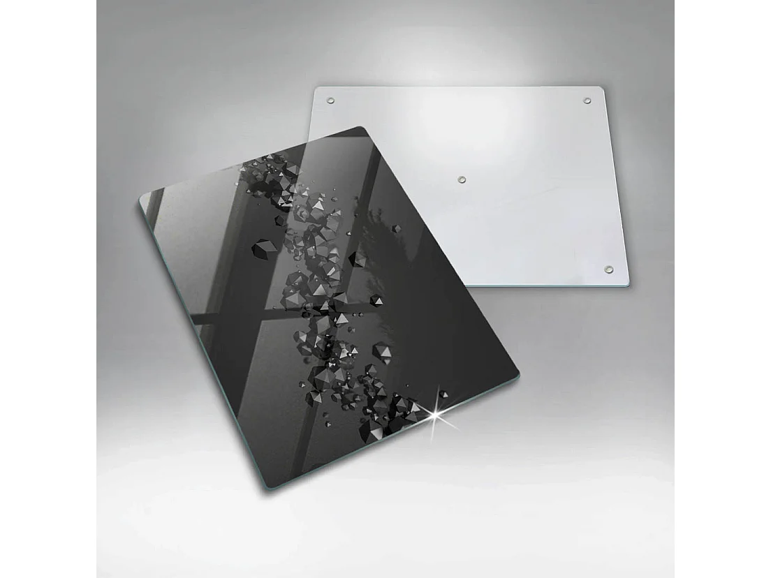 Planche de cuisine rectangulaire en verre, 40x52 cm Abstraction de formes 3D.