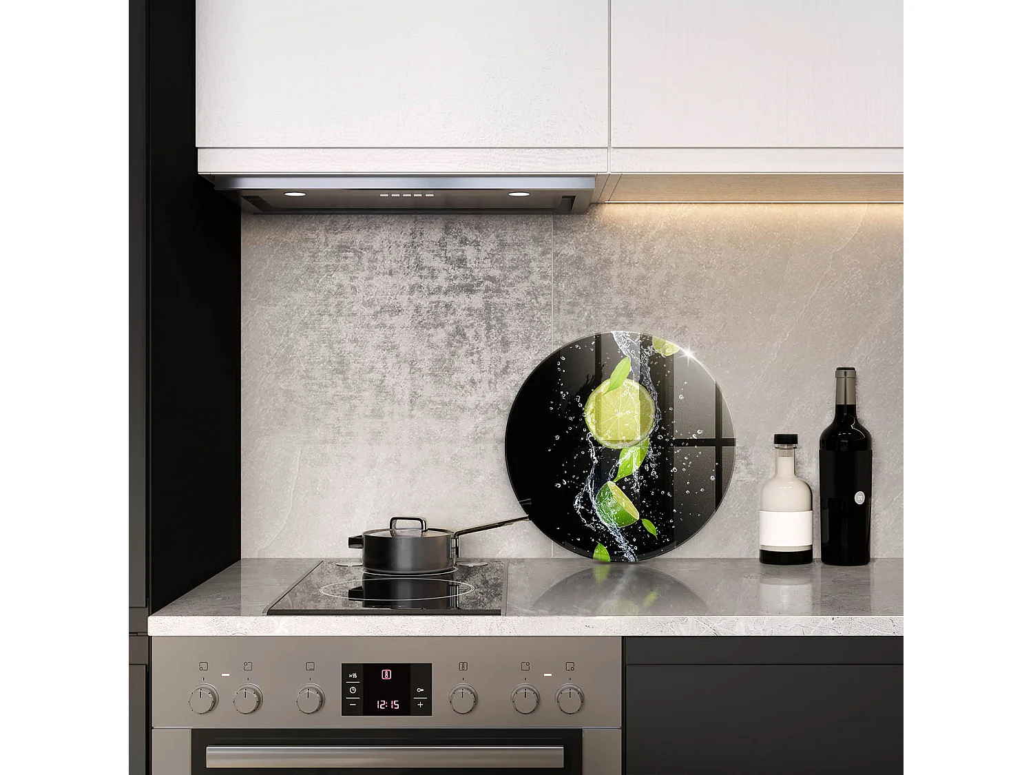 Rundes Küchenbrett aus Glas, 40 cm Saftige Limetten in Wasser