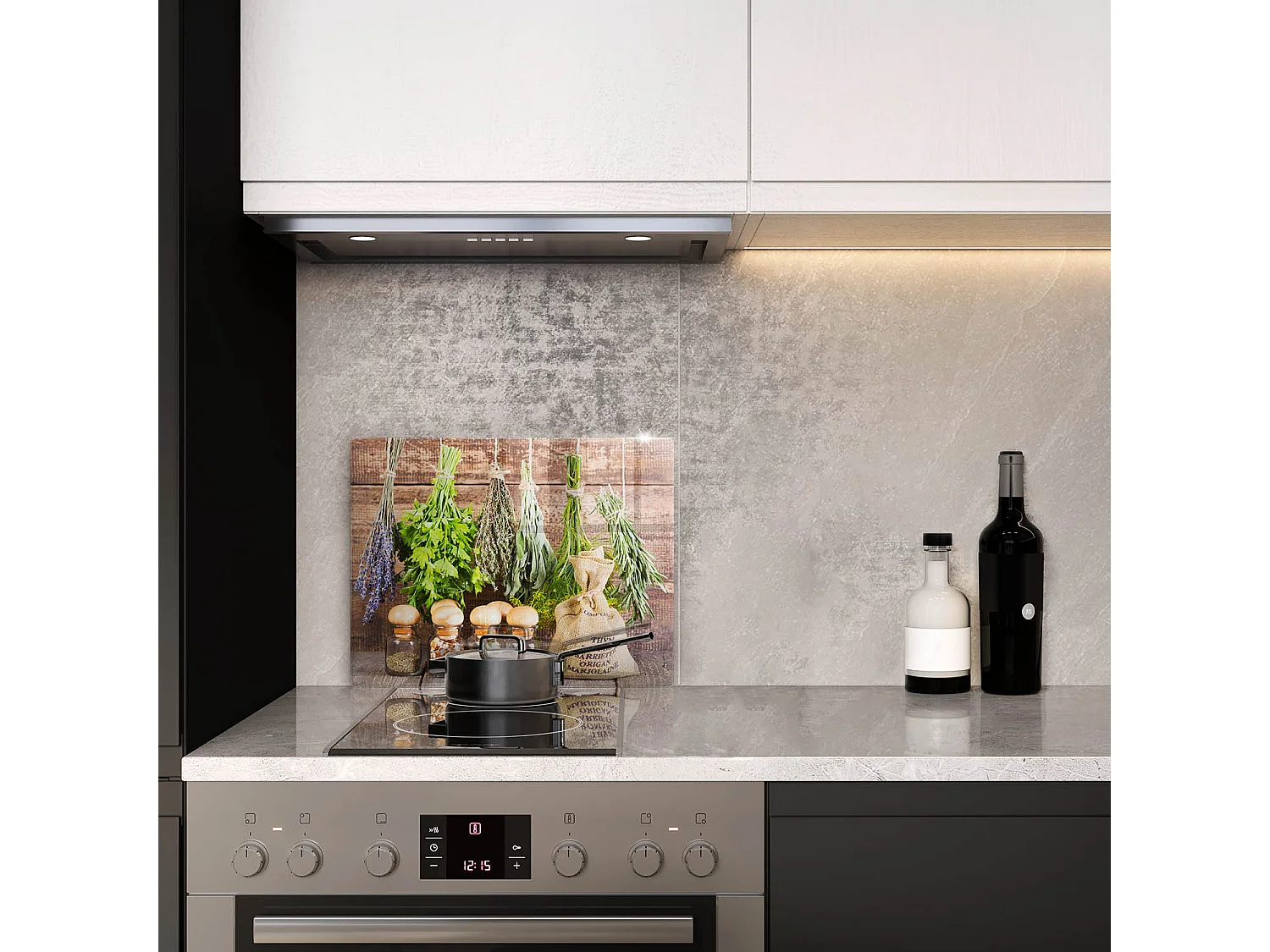 Rechteckiges Küchenbrett aus Glas, 52x40 cm Kräuter, Gewürze und Holz