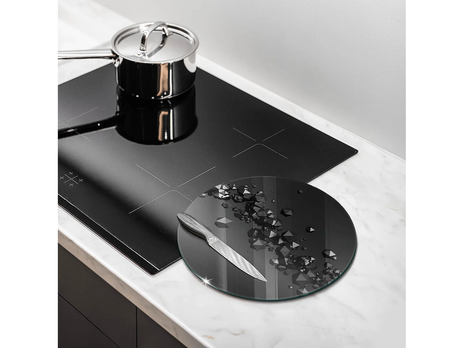 Rundes Küchenbrett aus Glas, 30 cm, 3D-Formen, Abstraktion