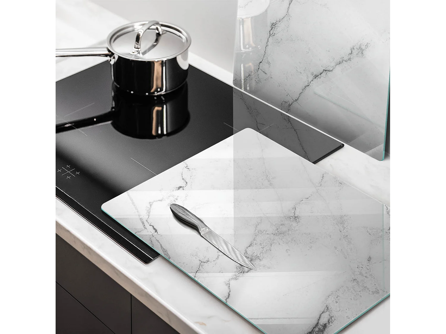Planche de cuisine rectangulaire en verre, 2 pièces 40x52 cm Texture marbre élégante