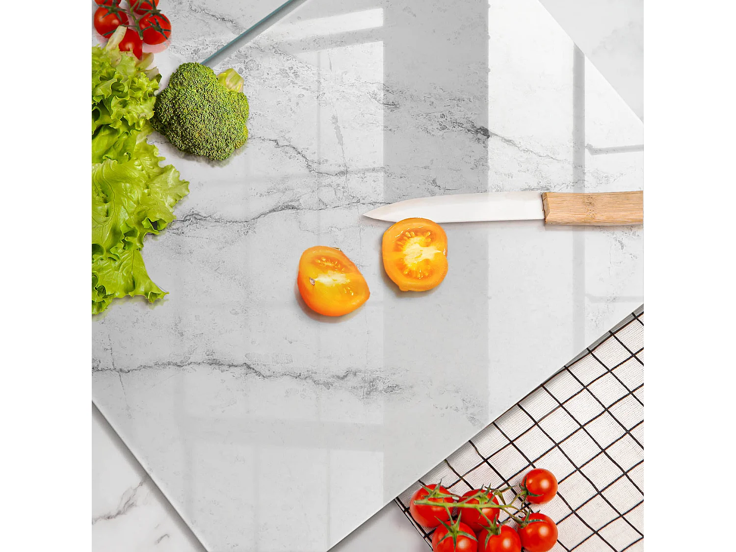 Planche de cuisine rectangulaire en verre, 2 pièces 40x52 cm Texture marbre élégante