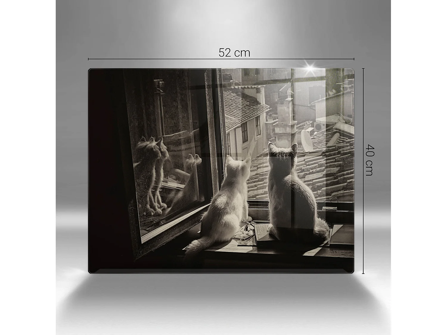 Planche de cuisine rectangulaire en verre, 52x40 cm Chats ville et fenêtre