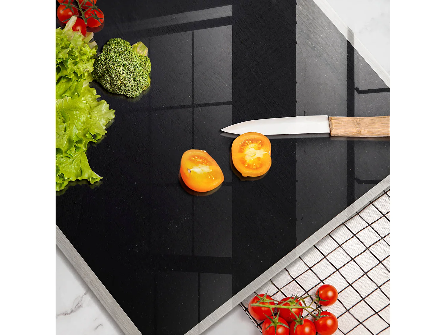 Planche de cuisine rectangulaire en verre, 60x52 cm Noir