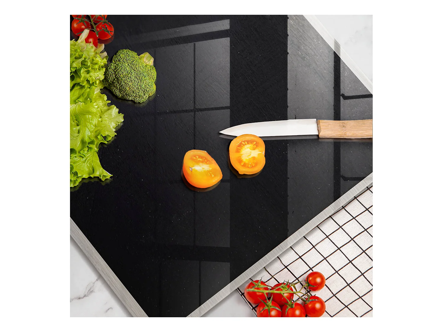 Planche de cuisine rectangulaire en verre, 60x52 cm Noir