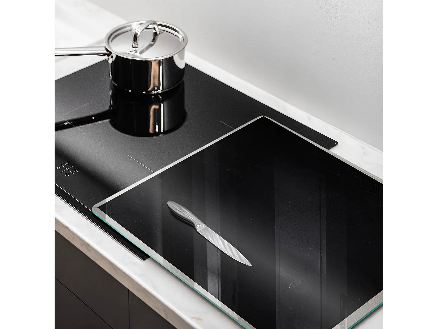 Rechteckiges Küchenbrett aus Glas, 60x52 cm Schwarz