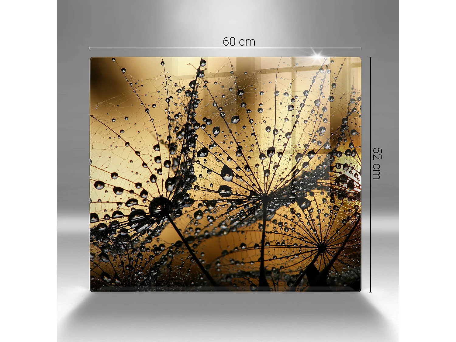 Tagliere da cucina rettangolare in vetro, 60x52 cm Rosa e denti di leone