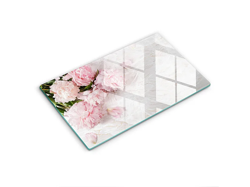 Planche de cuisine rectangulaire en verre, 52x30 cm Fleurs roses délicates