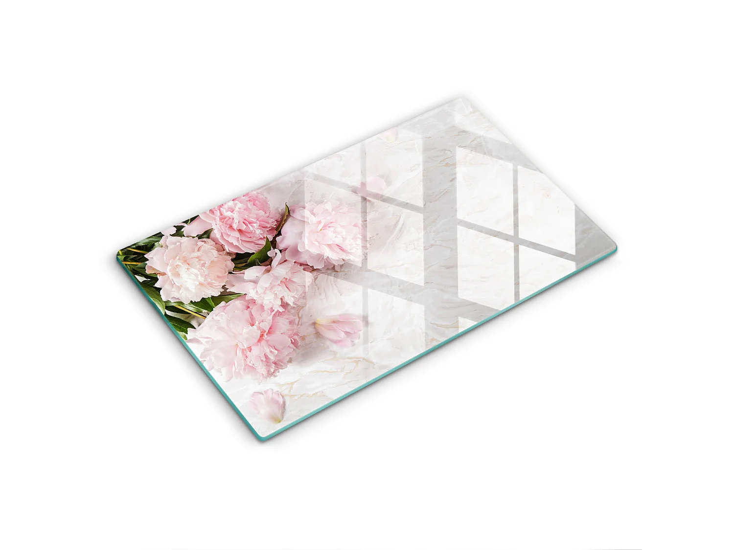 Planche de cuisine rectangulaire en verre, 52x30 cm Fleurs roses délicates