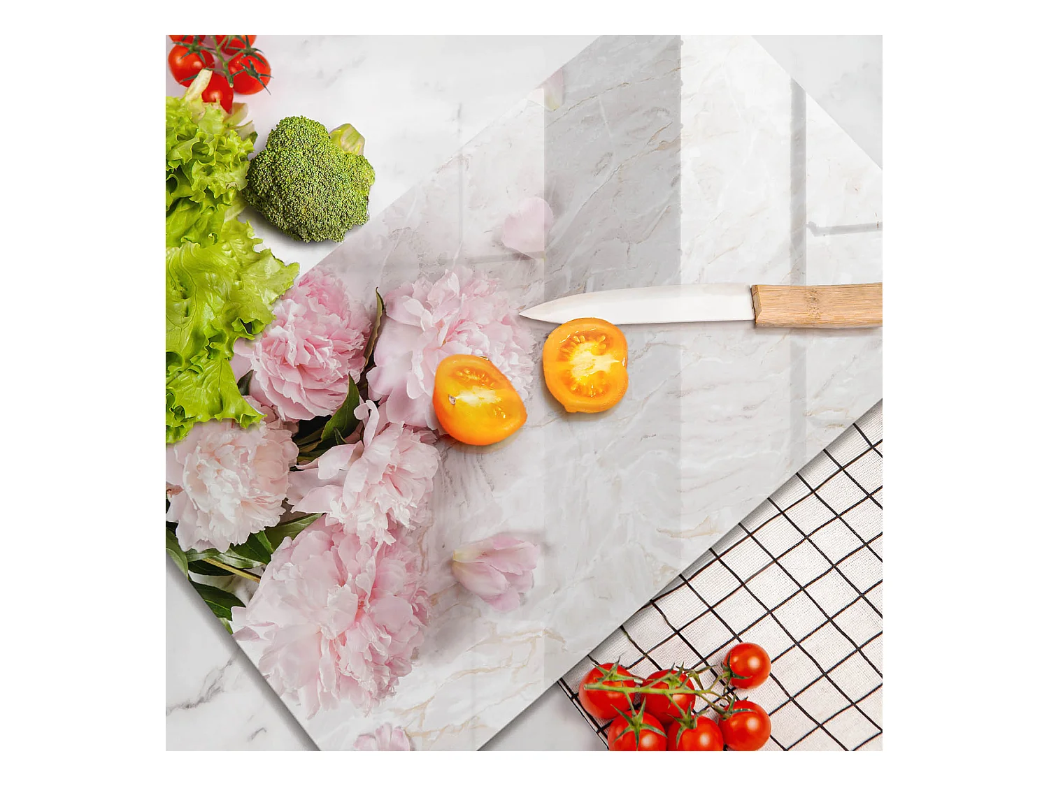 Planche de cuisine rectangulaire en verre, 52x30 cm Fleurs roses délicates