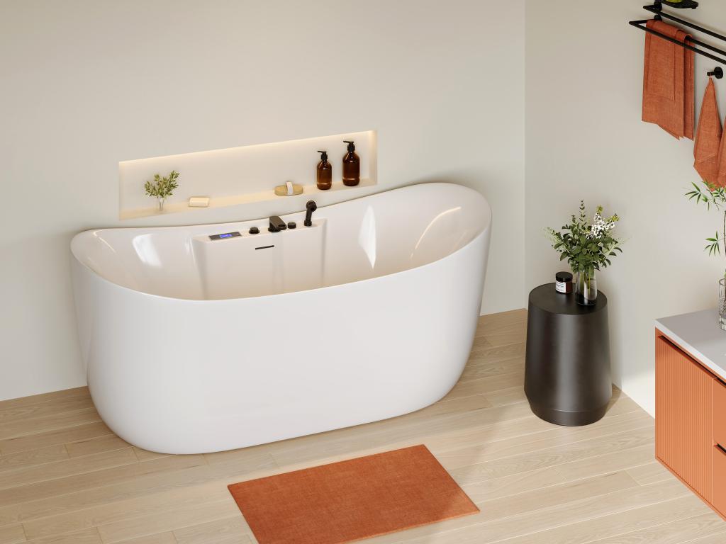 Whirlpool-Badewanne asymmetrisch mit LED-Beleuchtung - Weiß - 190 l - 180 x günstig online kaufen