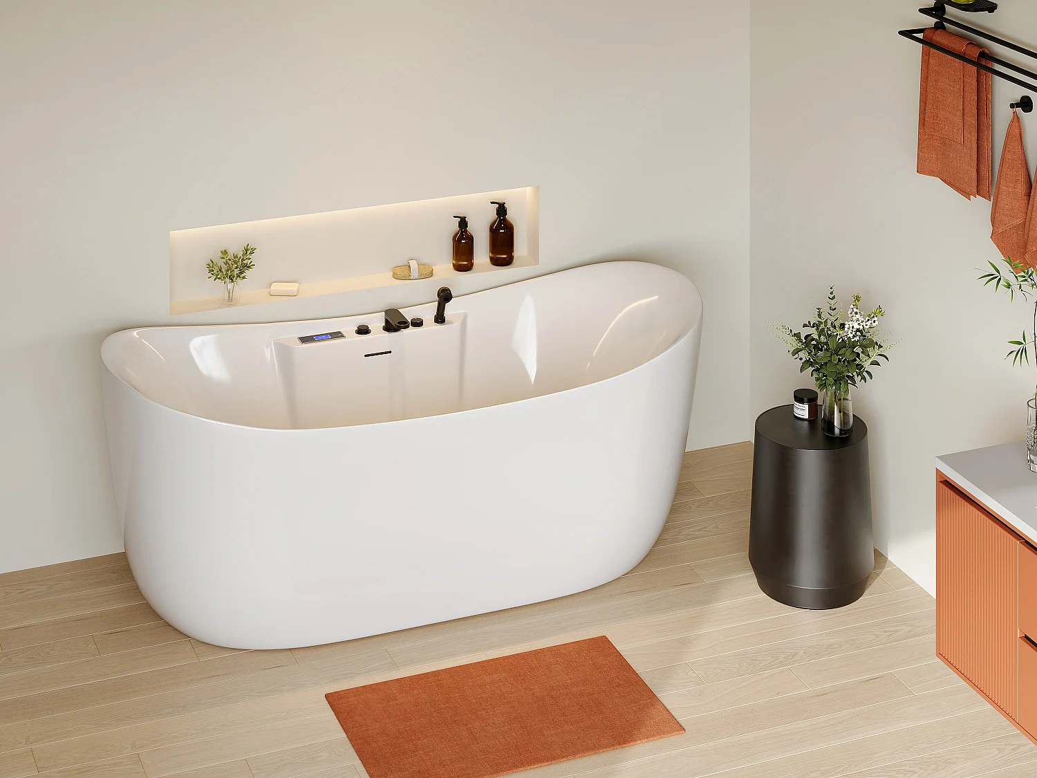 Baignoire balnéo asymétrique à leds - Blanche - 190 L - 180 x 80 x 74 cm - BOLAZA