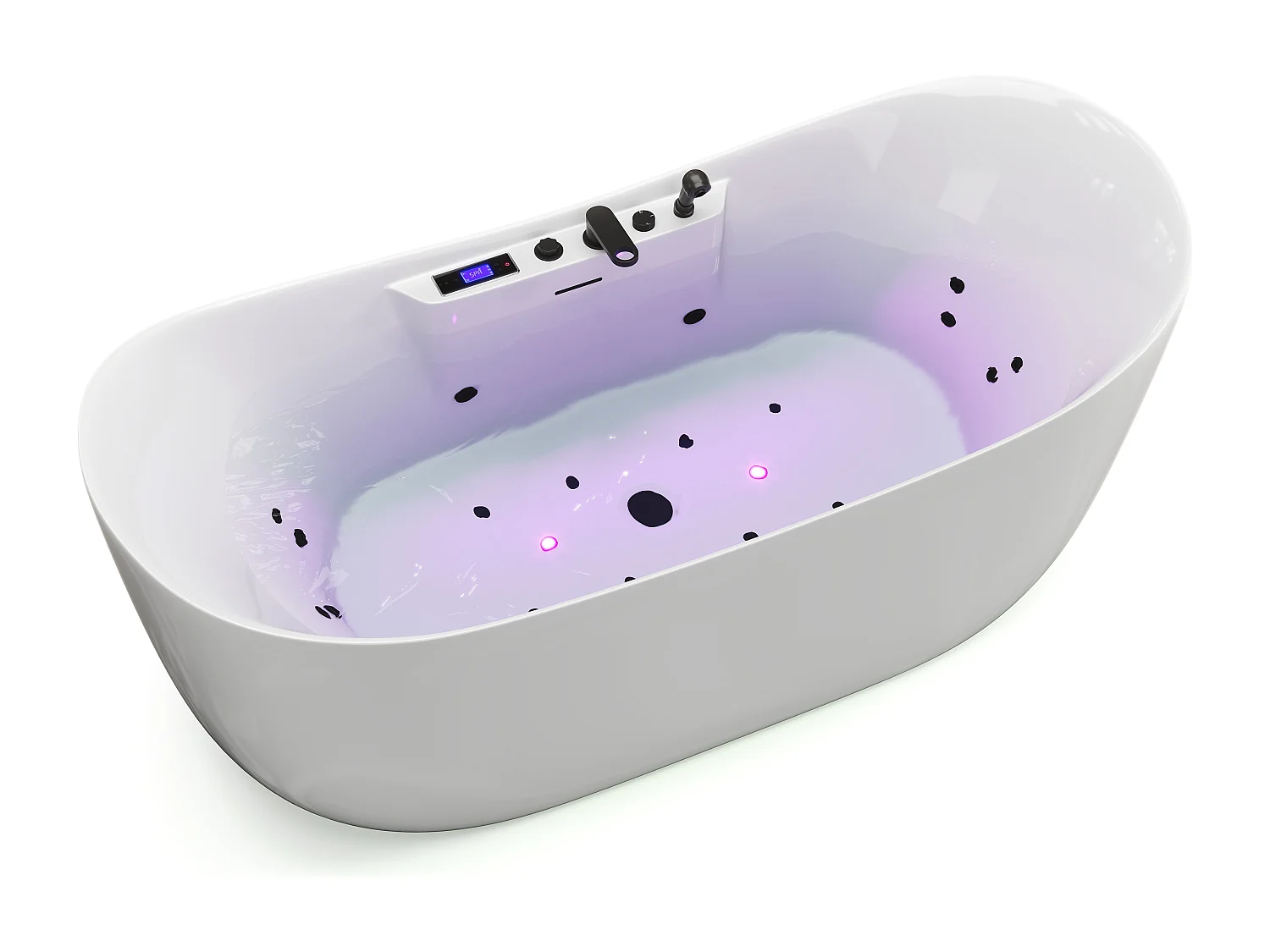 Baignoire balnéo asymétrique à leds - Blanche - 190 L - 180 x 80 x 74 cm - BOLAZA