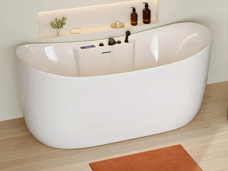 Baignoire balnéo asymétrique à leds - Blanche - 190 L - 180 x 80 x 74 cm - BOLAZA