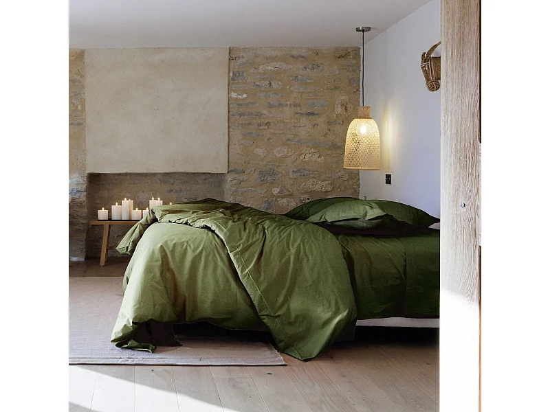Parure de lit 240x220 cm set 65x65 cm percale MANOIR vert Mousse