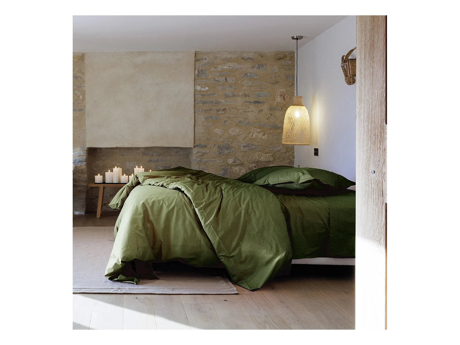Parure de lit 240x220 cm set 50x70 cm percale MANOIR vert Mousse