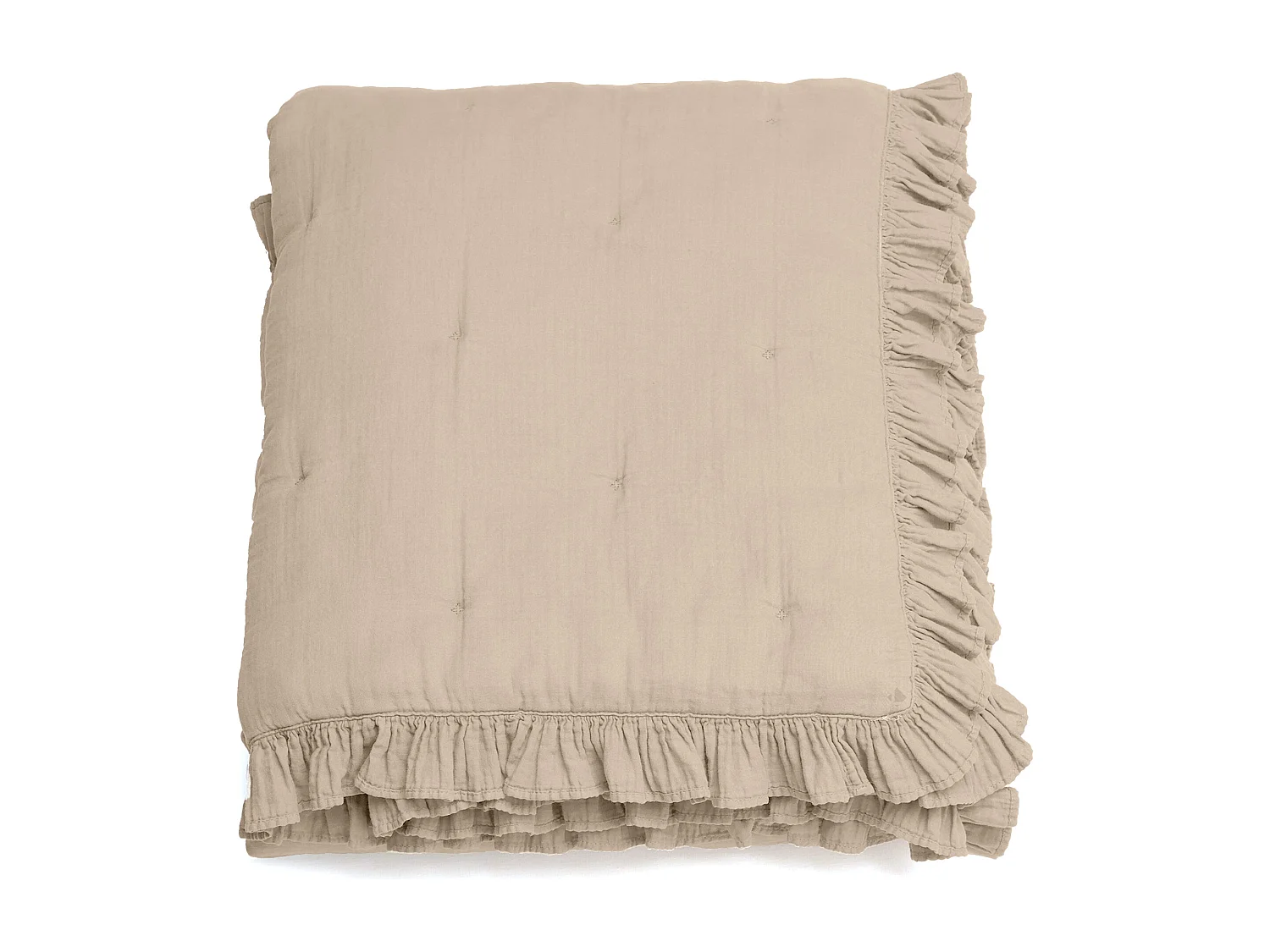 Couverture courtepointe en mousseline de coton 150x150 cm + 5 cm ELZA beige ficelle