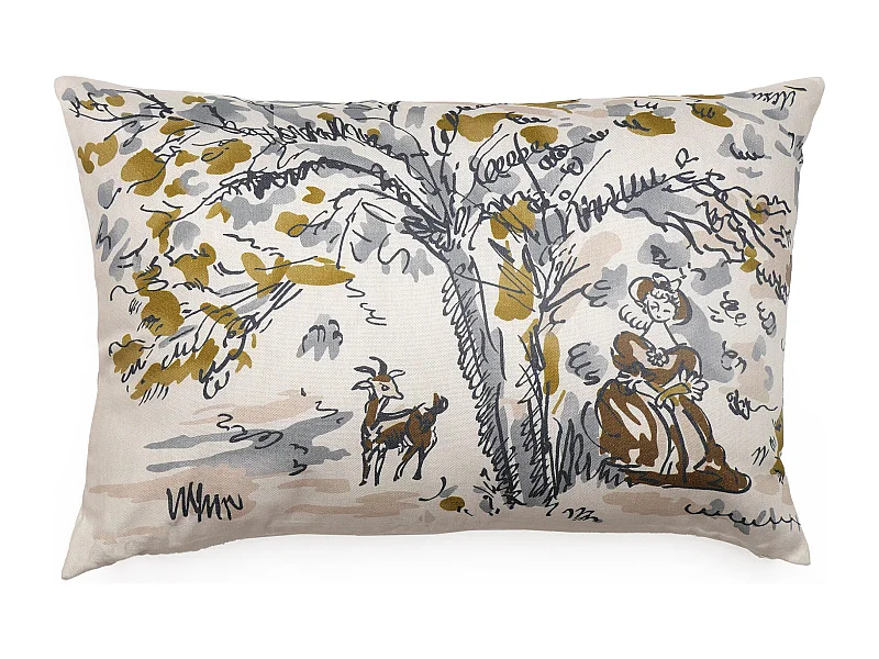 Housse de coussin pur coton 40x60 cm MILADY jaune jasmin motif paysage