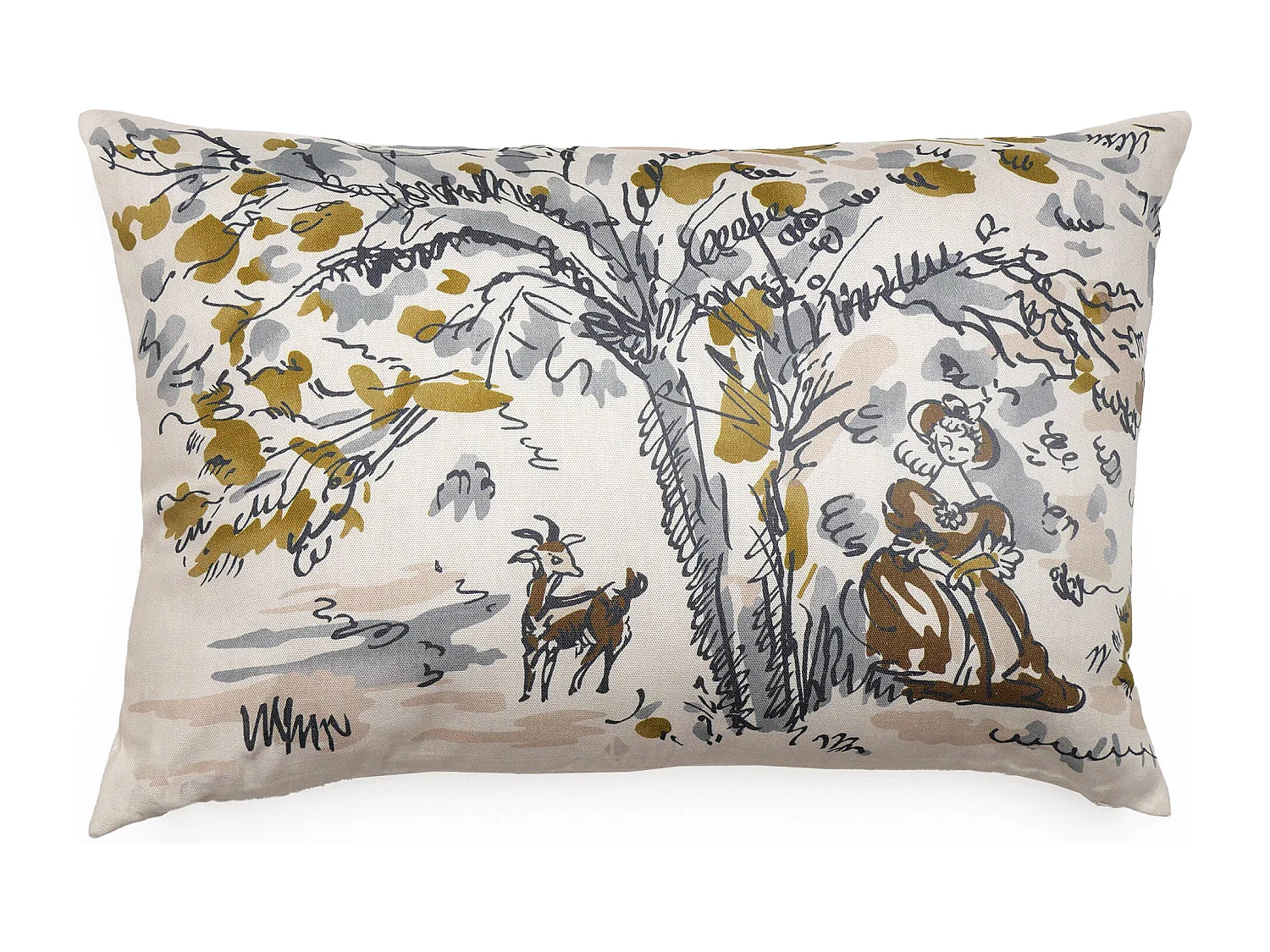 Housse de coussin pur coton 40x60 cm MILADY jaune jasmin motif paysage